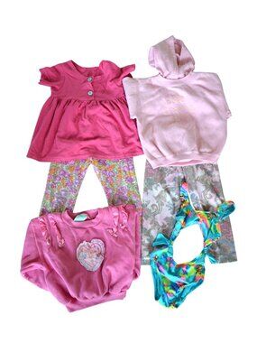 Vintage 1990s Girls Size 4T Bundle 6 Pieces Tops Pants Swim Floral Spring Summer